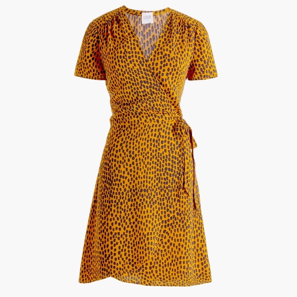 J Crew Leopard Print Drapey twill wrap dress - Picture 1 of 5